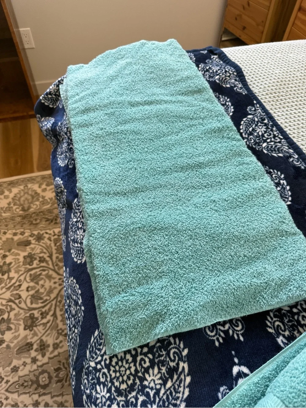Aqua Cotton Bath Towels and one wash cloth